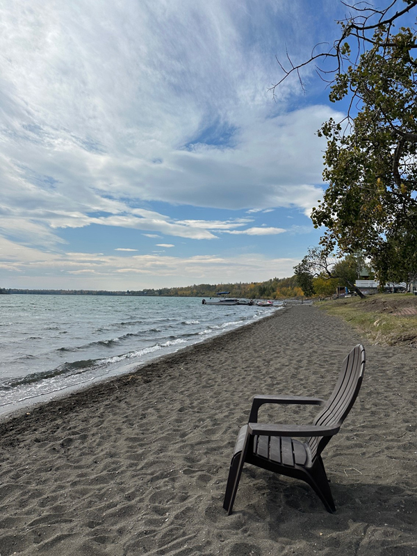Lawn chair on the beach.